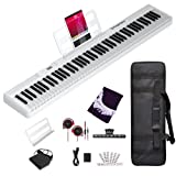 Finger Dance 88 Key Keyboard Digital Piano with Music Stand Full Size Upgrade Imitation Wood Texture Keyboard Grain Touch Sensitive 88 key Weighted Keyboard with MIDI for Beginners - Pearl White