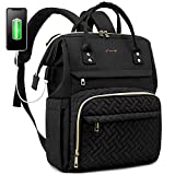 LOVEVOOK Laptop Backpack for Women, Quilted Fashion Business Computer Backpacks Travel Bags Purse Student Bookbag Teacher Doctor Nurse Work Backpack with USB Port Fits 15.6-Inch Laptop, Black