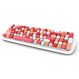 MOFII Wireless Bluetooth Keyboard for Mac, iPad, iPhone, PC, Laptop & Android, Connect up to 3 Devices Simultaneously, Portable 100-Key Typewriter Retro Round Keycaps Keyboard - Lipstick Colors