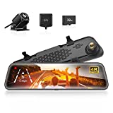 WOLFBOX G840S 12' 4K Mirror Dash Cam Backup Camera, 2160P Full HD Smart Rearview Mirror for Cars & Trucks, Front and Rear View Dual Cameras, Night Vision, Parking Assistance, Free 32GB Card & GPS