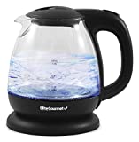 Elite Gourmet EKT1001 Electric 1.0L BPA-Free Glass Kettle Cordless 360° Base, Stylish Blue LED Interior, Handy Auto Shut-Off Function – Quickly Boil Water For Tea & More, Black