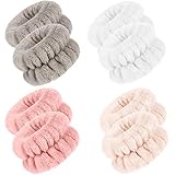 4 Pairs Wrist Spa Washband Microfiber Wrist Wash Towel Band Wristbands for Washing Face Absorbent Wristbands Wrist Sweatband for Women Prevent Liquid from Spilling(Brown, White, Classic Style)