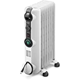 De'Longhi Oil-Filled Radiator Space Heater Energy Saving, Safety Features, Nice for Home with Pets/Kids, 9'w x 7'd x 10'h, Light Gray-Comfort Temp