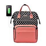 Laptop Backpack for Women Work Laptop Bag Stylish Teacher Backpack Business Computer Bags College Laptop Bookbag, Polka-Pink