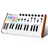 Vangoa Worlde MIDI Keyboard Controller 25 Key, Worlde Tuna Mini USB Portable Beat Maker Machine, Midi Keyboard with Drum Pads for Beginners, 8 Knobs, 8 Faders, Pedal Interface, White