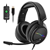 Jeecoo USB Pro Gaming Headset for PC - 7.1 Surround Sound Headphones with Noise Cancelling Microphone- Memory Foam Ear Pads RGB Lights for Laptops