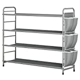 SUOERNUO Shoe Rack Storage Organizer 4 Tier Free Standing Metal Shoe Shelf Compact Shoe Organizer with Side Bag for Entryway Closet Bedroom, Grey
