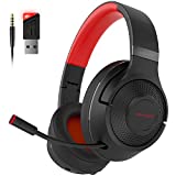 2.4Ghz Wireless Gaming Headset for PC, PS5, PS4, MacBook, with Microphone, Over-Ear Bluetooth Gaming Headphones for Cell Phone, Soft Earmuff - 25 Hours Playtime, Only Wired Mode for Xbox Series, Red