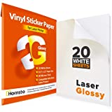 Printable Vinyl Sticker Paper for Laser Printer - Waterproof Sticker Paper Glossy - 20 Sticker Sheets for Printer - Tear and Scratch Resistant, Quick Dry, Letter Size 8.5' х 11'