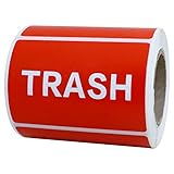 Aleplay 2×3 Inch Trash Stickers - Large Red Background/White Text Disposal and Trash Adhesive Labels - 300 Stickers Per Roll
