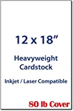 12' x 18' Cardstock Sheets for Inkjet or Laser Printers - Heavy 80lb Cover Matte Finish White - Great for Flyers, Menu's, Posters, Covers (50 Sheets)