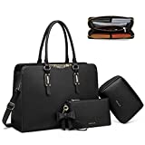 Keyli Laptop Bag for Women Large Waterproof PU Leather Business Office Work Briefcase Fit 15.6 inch Lightweight Trendy Computer Bags Messenger Shoulder Tote Bag Laptop Purse 4pcs Sets Black
