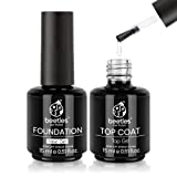 Beetles 2 Pcs 15ml No Wipe Gel Top Coat and Base Coat Set - Shine Finish and Long Lasting, Soak Off LED Nail Lamp Gel Base Top Coat Glossy Shine Finish Christmas Nail Art Design Gifts for Women