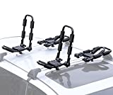 Leader Accessories Folding Kayak Rack 4 PCS/Set J Bar Car Roof Rack for Canoe Surf Board SUP On Roof Top Mount on SUV, Car and Truck Crossbar with 4 pcs Tie Down Straps