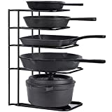 Toplife Heavy Duty Pan Organizer, 5 Tier Pot and Pan Organizer Rack for Cast Iron Skillets, Griddles and Pots - Durable Steel Construction- No Assembly Required - Black