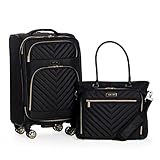 Kenneth Cole Reaction Chelsea Women's 2-Piece Bundle Luggage Set - 20' Chevron Expandable 8-Wheel Carry-On Suitcase & Matching 15' Laptop Tote Bag, Black