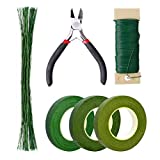 Pengxiaomei Floral Arrangement Kit, Floral Tape and Floral Wire with Cutter,Green Floral Tape 22 Guage Floral Stem Wire 26 Gauge Green Floral Wire for Bouquet Stem Wrap Florist, Wreath Making Supplies