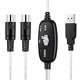 QIANRENON 5 Pin MIDI Music Editing Cable 1 in 1 Out MIDI to USB Adapter Cable for Piano Keyboard to PC/Mac/Laptop Silver 2m