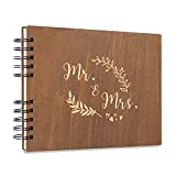 Creawoo 11’’ Mr&Mrs Wooden Guest Book Album Memory Keepsake for Wedding Anniversary Birthday with 120 Blank Pages, Available at Least 240 Pictures-White Paper