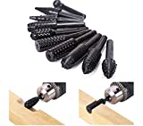 ASNOMY 10PCS Woodworking Twist Drill Bits, Wood Carving File Rasp Drill Bits 6.3mm(1/4') Shank Electrical Tools Woodworking Rasp Chisel Shaped Rotating Embossed Grinding Head with Storage Bag