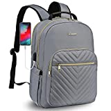 LOVEVOOK Laptop Backpack for Women Quilted Business Work Computer Bags Stylish Purse Bookbag, 15.6-Inch, Grey