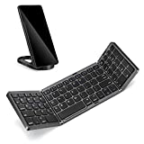 Foldable Bluetooth Keyboard Laelr Wireless Keyboard with Stand Holder Pocket-Sized Tri-Folded Portable Keyboard Rechargeable Full Size Ultra Slim Folding Keyboard for Android Windows IOS Tablet Laptop