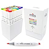 Milo Alcohol Brush Markers Set of 24 - Double Tip Art Markers with Brush Nib & Chisel Tip for Artists, Coloring, Drawing, Calligraphy - Permanent Alcohol Based Ink, 24 Colors