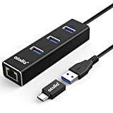 USB 3.0 Hub Ethernet with USB C Adapter, 3 Port USB 3.0 Splitter Gigabit Ethernet Hub + USB C HUB Network RJ45 1000Mbps USB Extender