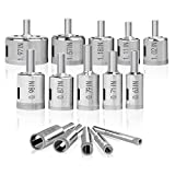 Diamond Hole Saw, 15 pcs Diamond Drill Bits Set Glass Drill Bit Extractor Remover Tools for Glass, Ceramics, Porcelain, Ceramic Tile (1/4'-2')