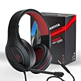 Gaming Headset Noise Cancelling Headphones with Microphone Kids and Adults 50mm Neodymium Drivers & 3.5mm Audio Jack Wired Over Ear Stereo Earphones for Online School/PC Game/Travel/Work Red