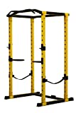 HulkFit Multi-Function Adjustable Power Cage with J-Hooks, Safety Bars or Safety Straps, Power Cage Only, Yellow