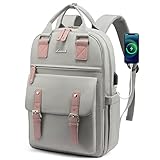 LOVEVOOK Laptop Backpack for Women,Vintage Work Business Travel Backpack with USB Charging Port,Teacher Doctor Nurse Computer Bag Purse,College High School Backpack Bookbag,15.6 Inch,Light Grey-Pink