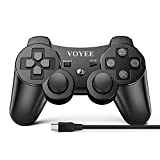 VOYEE Wireless Controller Compatible with Playstation 3 PS3 Controller with Upgraded Joystick/Rechargerable Battery/Motion Control/Double Shock (Black)