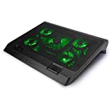 ENHANCE Gaming Laptop Cooling Pad Stand with LED Cooler Fans, Adjustable Height, & Dual USB Port for 17 inch Laptops - 5 Ultra Quiet High Performance Fans 2630 RPM & Built-in Bumpers - Green