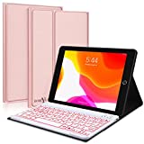 New iPad 10.2 8th 7th Generation 2019 Keyboard Case,BORIYUAN 7 Colors Backlit Detachable Keyboard Slim Leather Folio Smart Cover for iPad 10.2 Inch/iPad Air 10.5'(3rd Gen)/iPad Pro 10.5 inch–Rose Gold