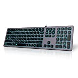 POWZAN Aluminum Quiet Wired Keyboard Backlit- Slim Chiclet Keyboard Compatible with Apple iMac, MacBook, Mac and PC, USB Keyboard Numeric Keypad RGB Lighted Key - Space Gray