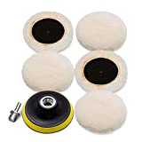 SPTA Wool Cutting Pad, Wool Buffing Polishing Pad Set, 7Pcs 3Inch (80mm) Wool Buffing Wheel for Drill Lambs Wool Hook and Loop for Compound Cutting & Polishing for Car Polisher