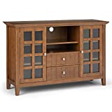 SIMPLIHOME Acadian SOLID WOOD Universal TV Media Stand, 53 inch Wide, Transitional, Living Room Entertainment Center with Storage, for Flat Screen TVs up to 60 inches in Light Golden Brown