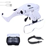 YOCTOSUN LED Head Magnifier, Rechargeable Hands Free Headband Magnifying Glasses with 2 Led, Professional Jeweler's Loupe Light Bracket and Headband are Interchangeable