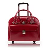 McKlein EDGEBROOK, Top Grain Cowhide Leather, 15' Leather Vertical Wheeled Ladies' Laptop/Computer & Tablet Business Briefcase Bag/Women's Rolling Overnight Travel Bag, Removable Trolley case