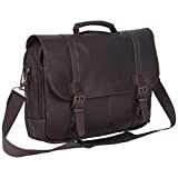 KENNETH COLE REACTION Show Business Messenger Briefcase Colombian Leather 16” Laptop Computer Portfolio Satchel Work Bag, Dark Brown, One Size