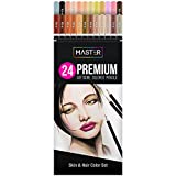 Master 24 Colored Pencil Skin and Hair Tone Set with Premium Soft Thick Core Vibrant Color Leads - Professional Ultra-Smooth Artist Quality - Portrait Blending, Shading, Layering, Adult Coloring Books