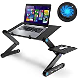 Extra Wide Adjustable Laptop Stand with Cooling Fan & Mouse Pad for 17 Inch Computer, Portable Ergonomic Lap Desk for Bed Sofa Couch Office (Aluminum Table Tray: 19', Black)