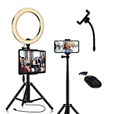 LED Ring Light with Tablet Tripod Stand Kit - 10'' Circle Ringlight with Cell Phone Holeder & Photo Selfie Remote for Tiktok YouTube Video Recording Zoom Meeting Makeup Lighting for iPad iPhone Laptop