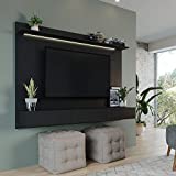 Bliss Modern Freestanding Wall Mounted Entertainment Center Floating TV Wall Panel for 70 inch TVs, Home Theater with LED Strip, Pull-Out Drawers and Overhead Shelf by Naomi Home - Black/Black