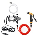 Bang4buck Portable Intelligent Electric Pressure Washer Pump 100W 160 PSI 12V High Pressure Powerful Washing Kit with 21.3 Feet PVC Hose for Home, Car, Garden, Projects(100 W-Black Hose)