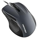 USB Wired Mouse, TECKNET 6-Button Corded Mouse with 2 Adjustable DPI, Optical Computer Mouse with Ergonomic Design and 5FT Cord for Laptop, Chromebook, PC, Desktop, Mac, Notebook-Dark Grey