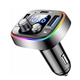 Bluetooth Adapter for Car, Wireless FM Radio Transmitter, LIHAN Handsfree Calling & Audio Receiver, MP3 Music Player, QC3.0 & Type-C PD USB Car Charger,7 Colors LED Backlit