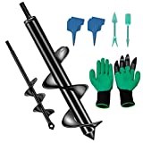 Auger Drill Bit for Planting 1.6'x9' 3'x12' Garden Spiral Set Auger Post Hole Digger for Bedding Plant Bulbs Planter Flowers Umbrella Ice Hole for 3/8” Hex Drive Drill, Garden Gloves 14x Plant Labels