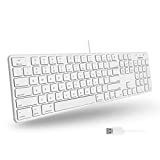 Macally Slim USB Wired Keyboard for Mac and Windows PC - Full Size 104 Key Layout & 16 Shortcut Keys - Compatible Wired Apple Keyboard with Numeric Keypad and Scissor Keycaps for Smooth Typing